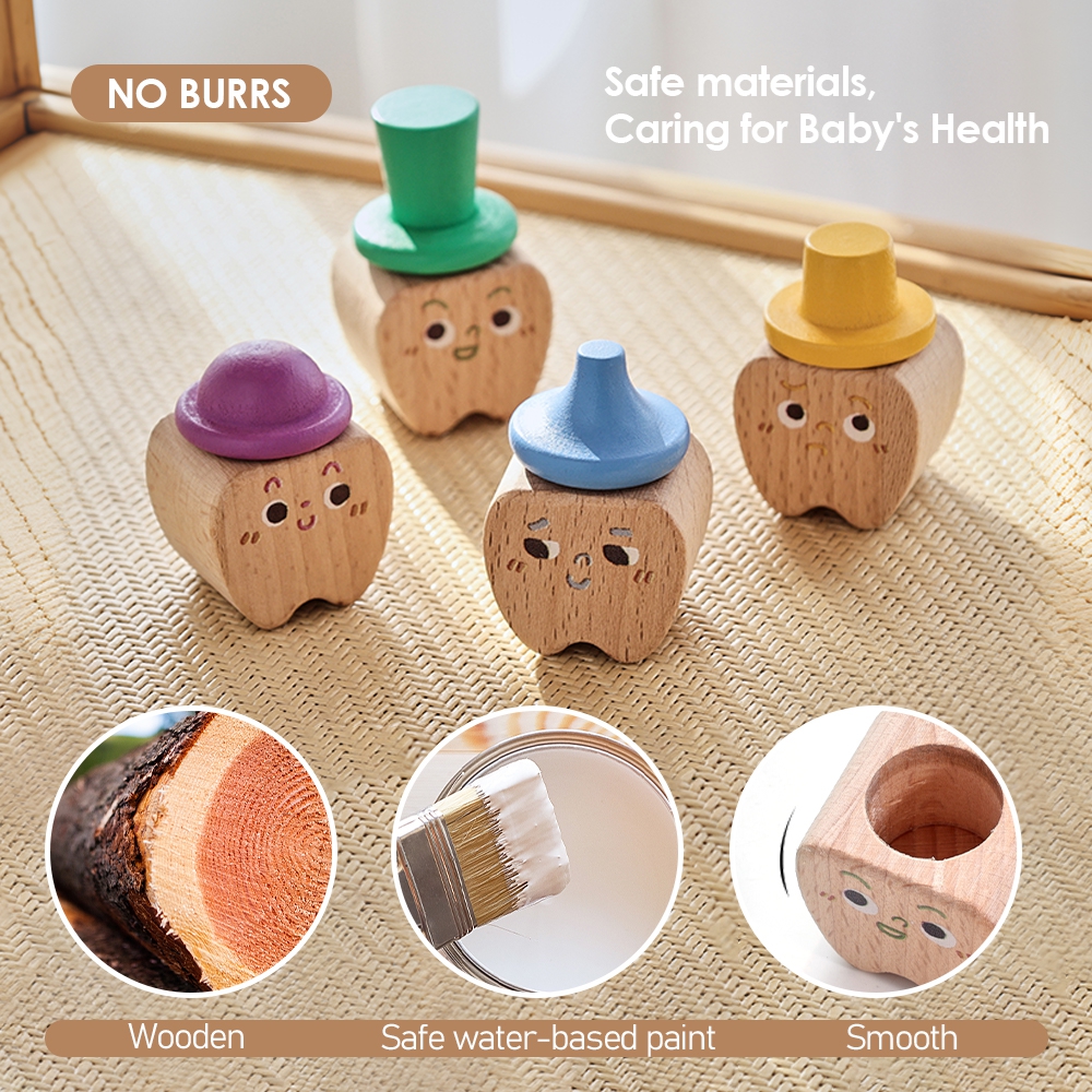 4pc Set Baby Tooth Wooden Box  - đánh giá và giá Baby Products Storage Box